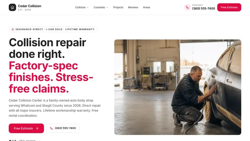 Collision Repair Warm Hospitality demo website thumbnail