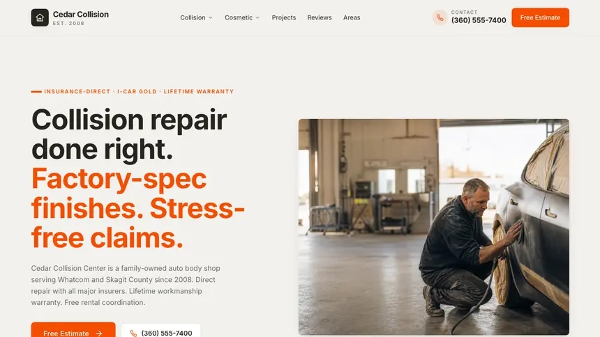 Collision Repair Focused Dark demo website thumbnail