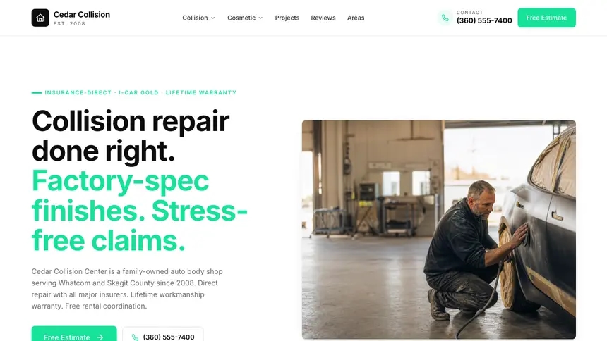 Collision Repair Bright Docs demo website thumbnail