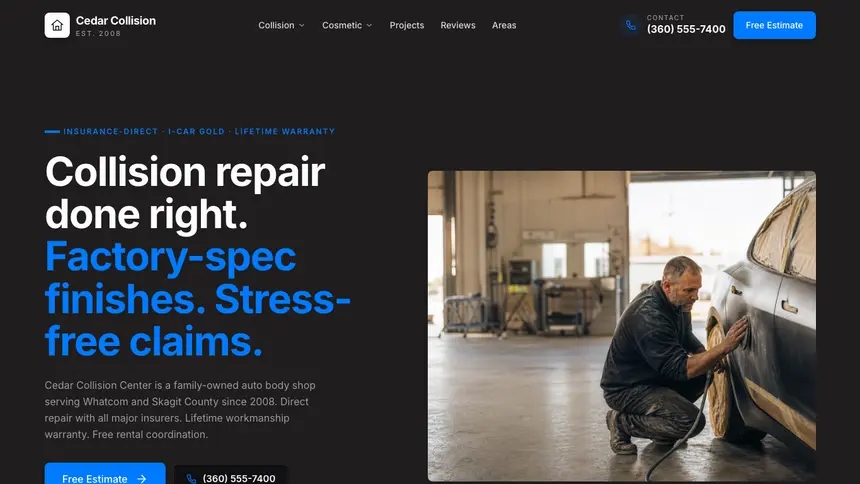 Collision Repair Developer Dark demo website thumbnail