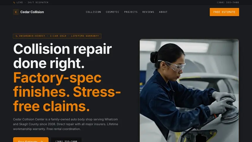 Collision Repair Modern Finance demo website thumbnail