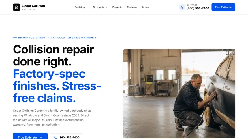 Collision Repair Editorial Content demo website thumbnail