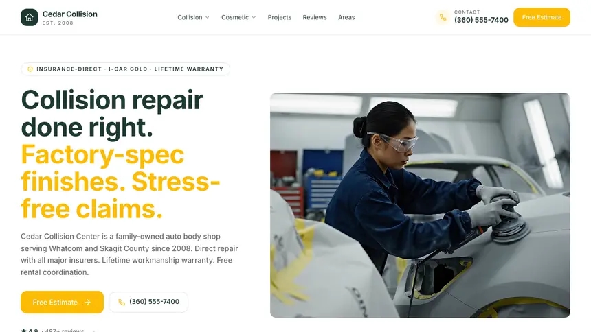 Collision Repair Warm Retail demo website thumbnail
