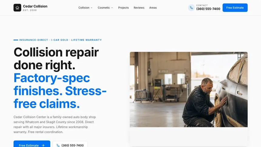 Collision Repair Monochrome Modern demo website thumbnail