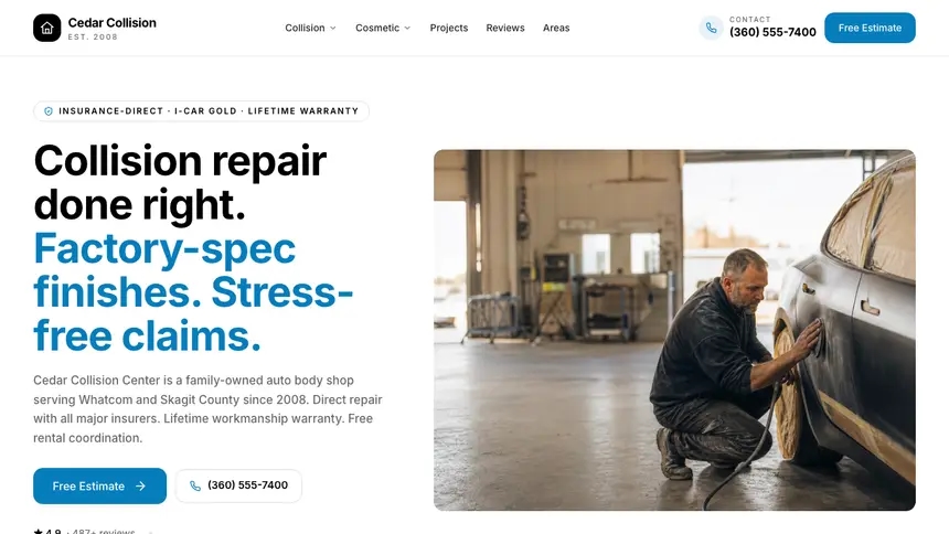 Collision Repair Editorial Bold demo website thumbnail