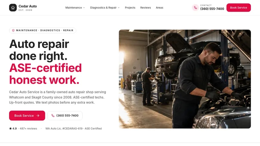 Auto Repair Warm Hospitality demo website thumbnail