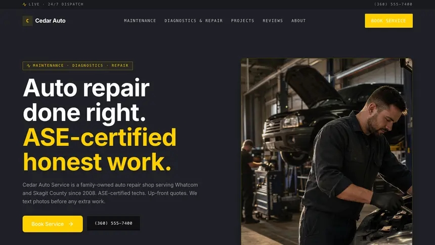 Auto Repair Bold Contrast demo website thumbnail