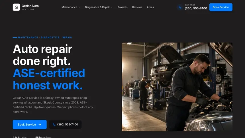 Auto Repair Developer Dark demo website thumbnail