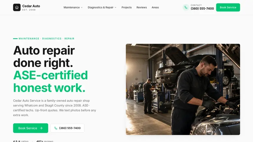 Auto Repair Modern Green demo website thumbnail