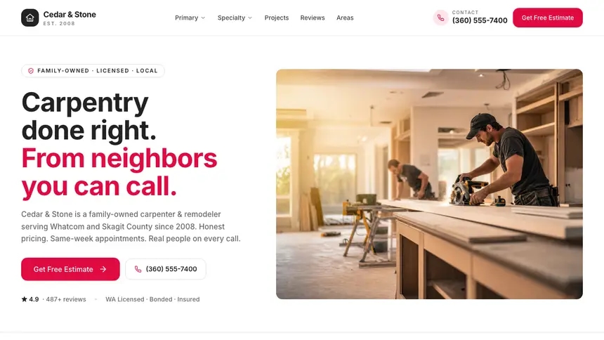 Carpentry Warm Hospitality demo website thumbnail