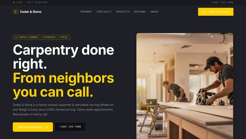 Carpentry Bold Contrast demo website thumbnail