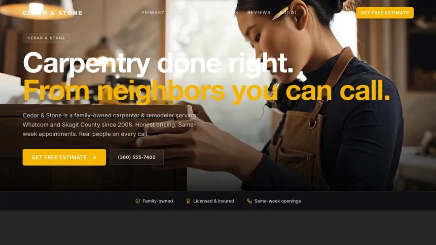Carpentry Performance Accent demo website thumbnail