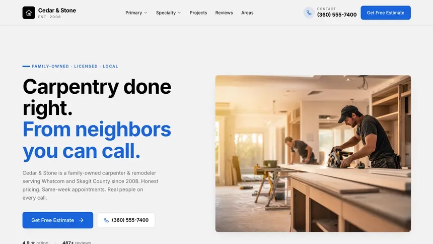 Carpentry Calm Professional demo website thumbnail