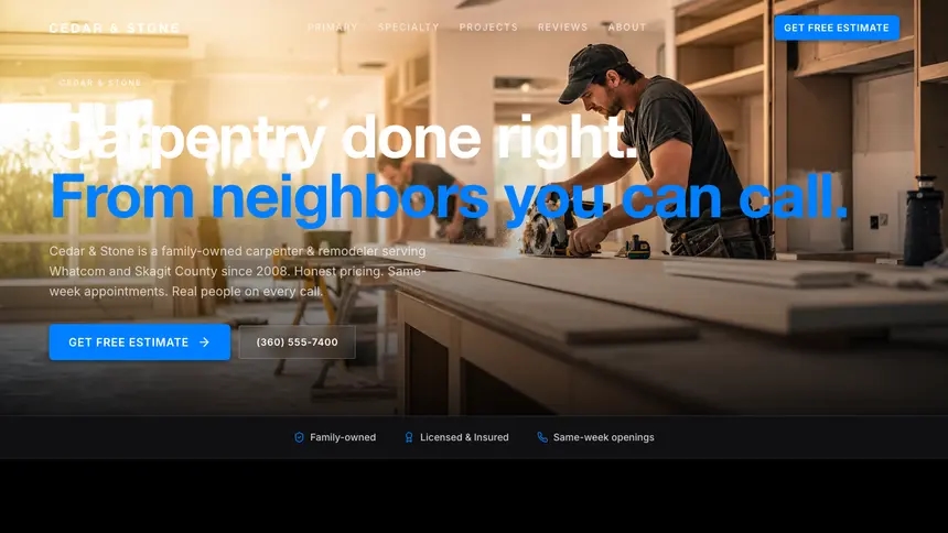 Carpentry Sharp Tech demo website thumbnail