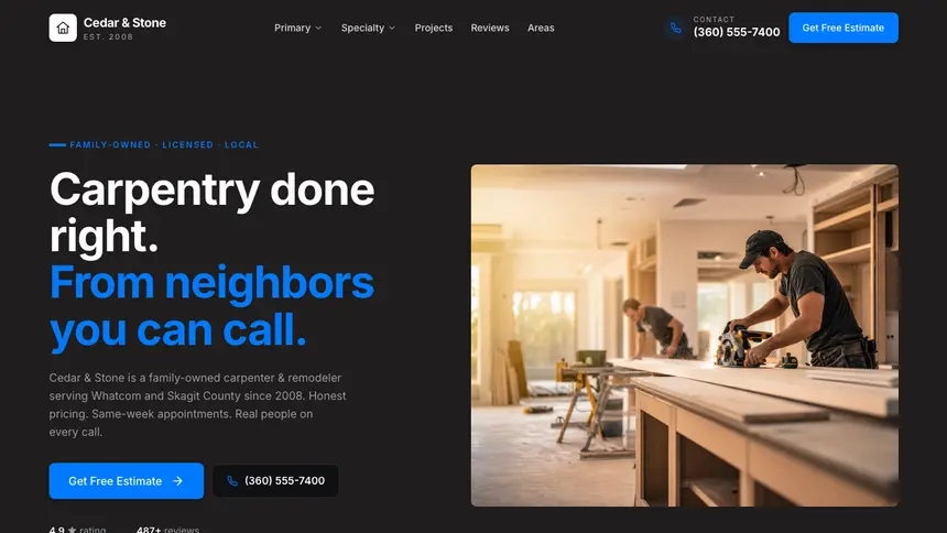 Carpentry Developer Dark demo website thumbnail