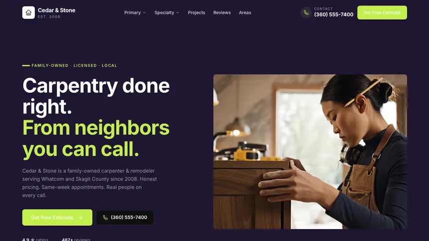 Carpentry Focused Monitor demo website thumbnail