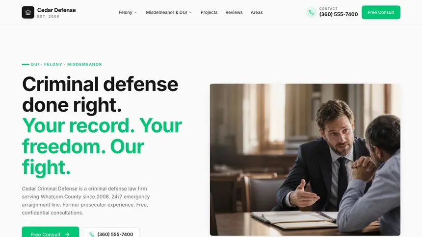Criminal Defense Modern Green demo website thumbnail