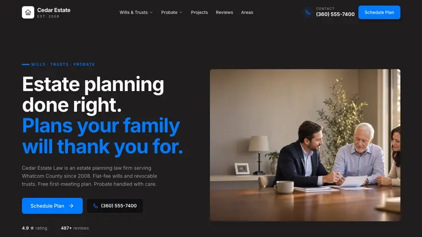 Estate Planning Developer Dark demo website thumbnail