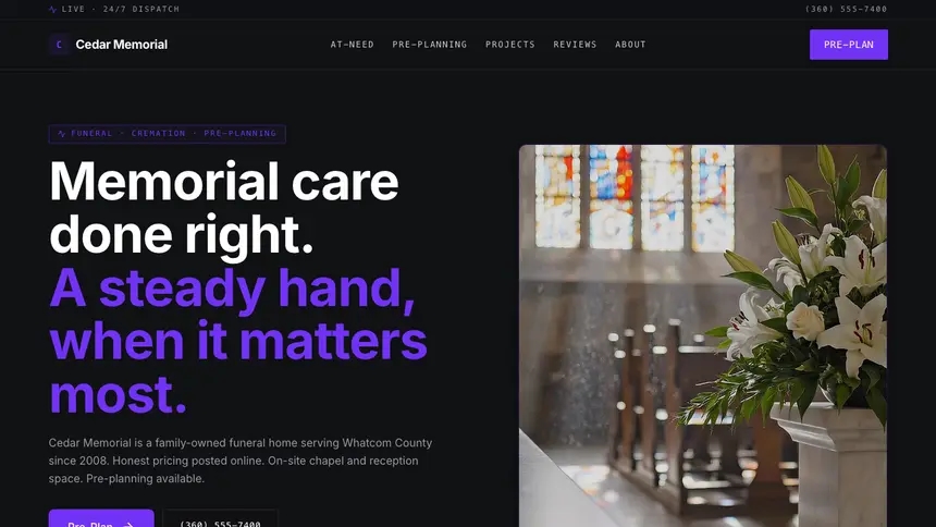 Funeral Services Deep Contrast demo website thumbnail