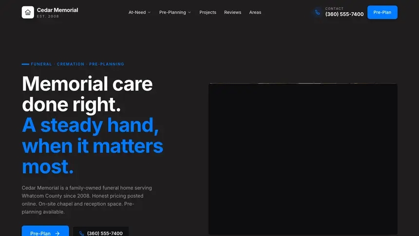 Funeral Services Developer Dark demo website thumbnail