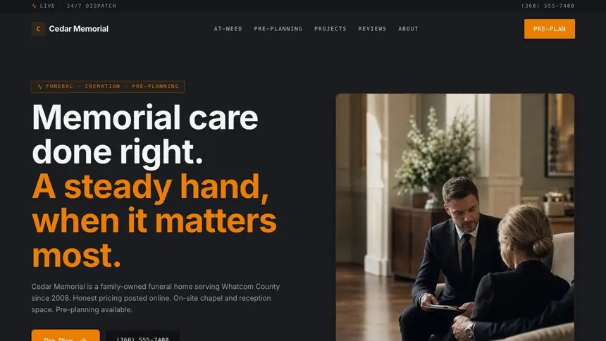 Funeral Services Modern Finance demo website thumbnail
