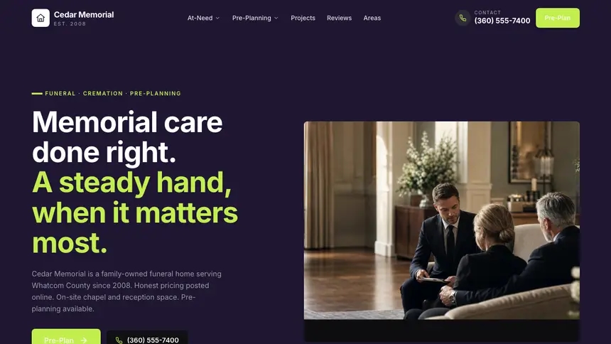 Funeral Services Focused Monitor demo website thumbnail