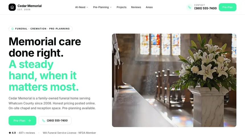 Funeral Services Commerce Ready demo website thumbnail