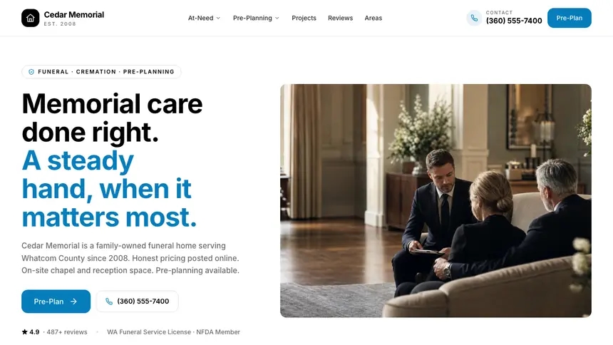 Funeral Services Editorial Bold demo website thumbnail