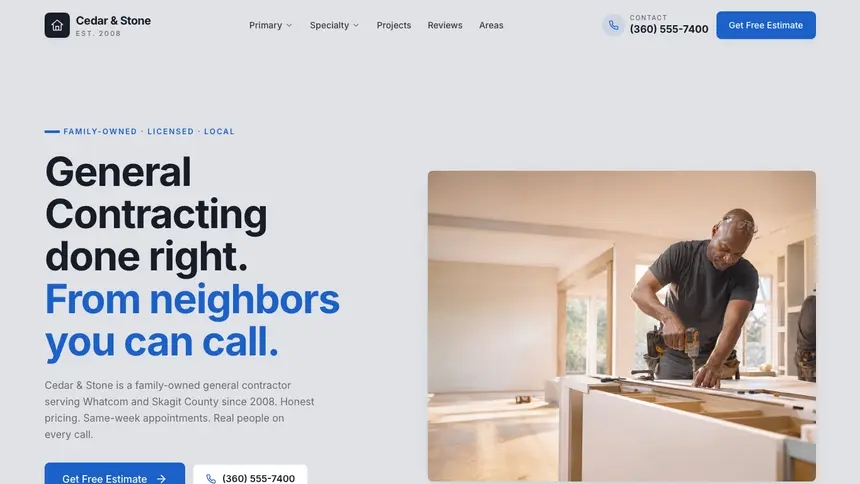 General Contracting Structured Grid demo website thumbnail