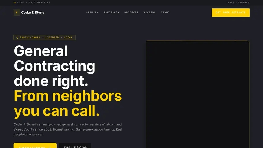 General Contracting Bold Contrast demo website thumbnail