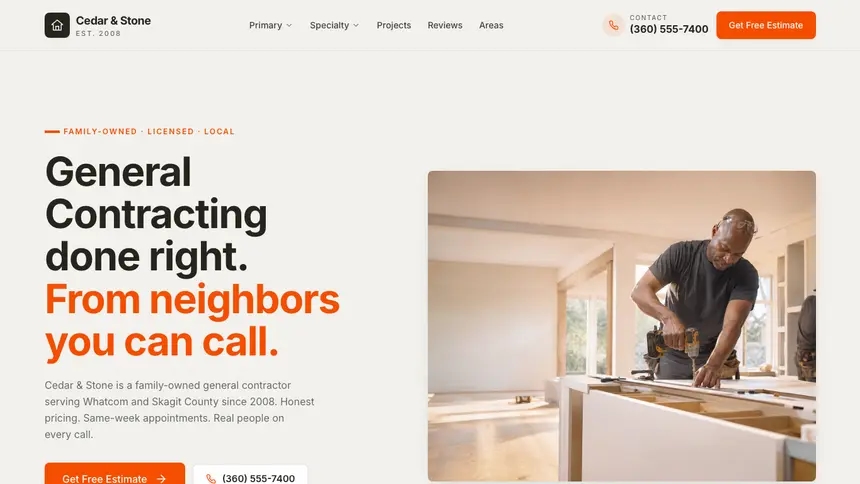 General Contracting Focused Dark demo website thumbnail