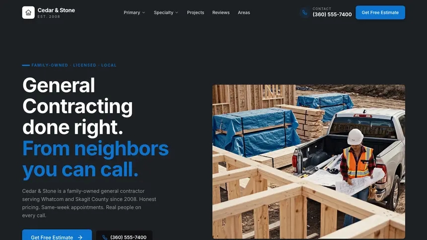 General Contracting Friendly App demo website thumbnail