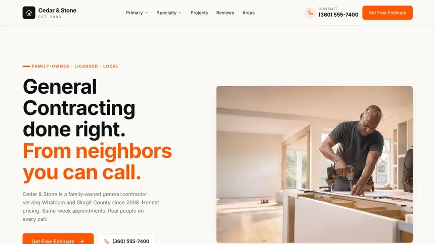 General Contracting Approachable Support demo website thumbnail