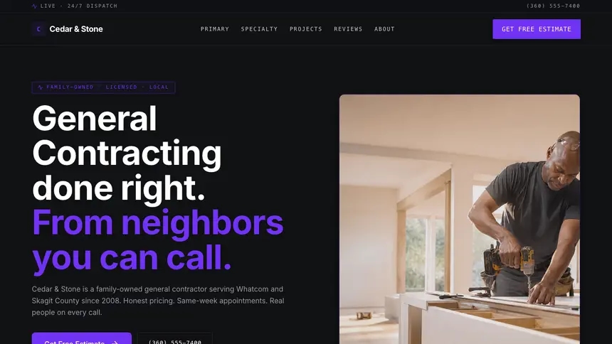 General Contracting Deep Contrast demo website thumbnail