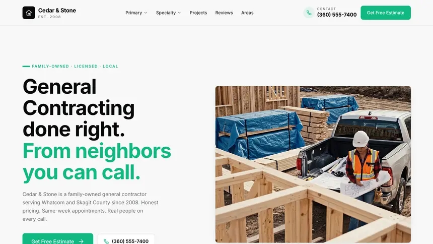 General Contracting Sleek Minimal demo website thumbnail