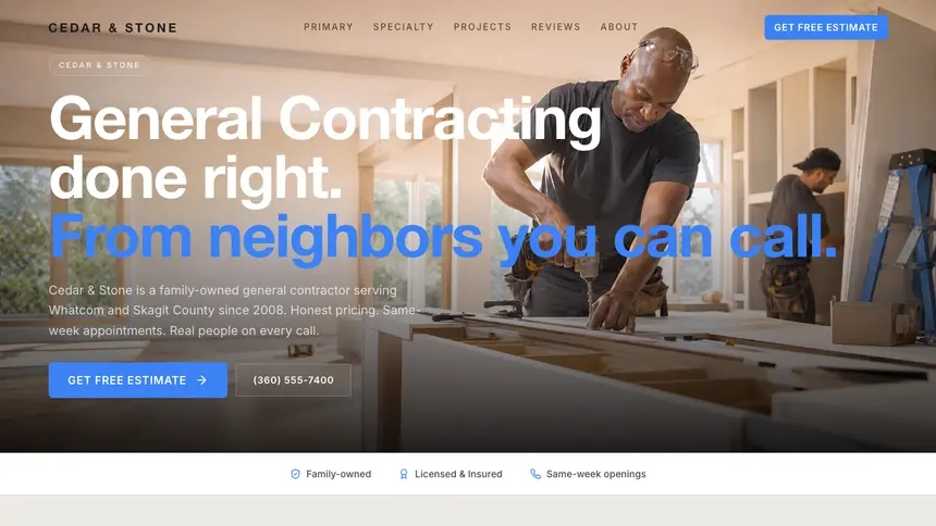 General Contracting Soft Inviting demo website thumbnail