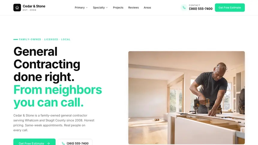 General Contracting Bright Docs demo website thumbnail