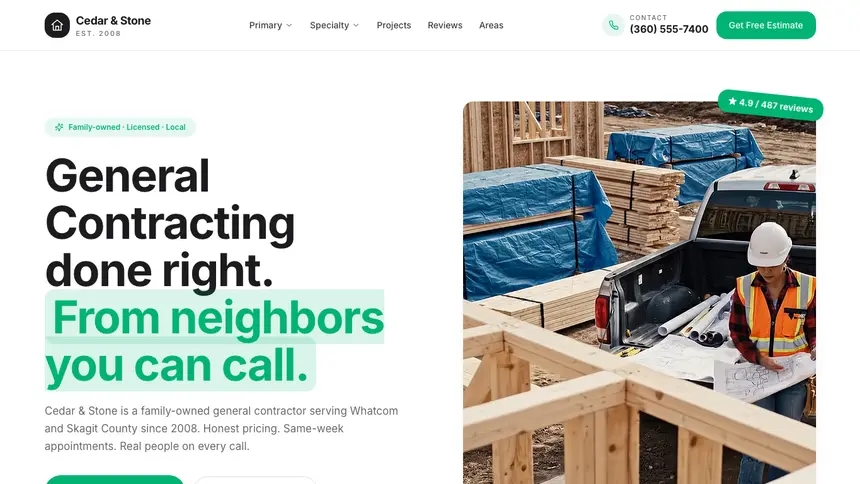 General Contracting Open Canvas demo website thumbnail