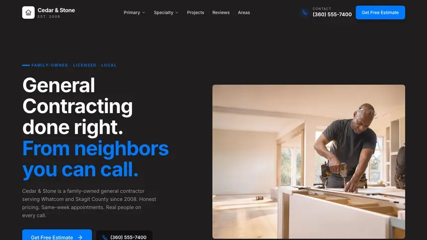 General Contracting Developer Dark demo website thumbnail
