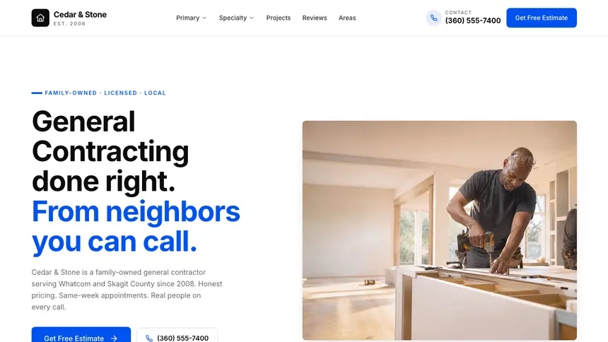 General Contracting Editorial Content demo website thumbnail