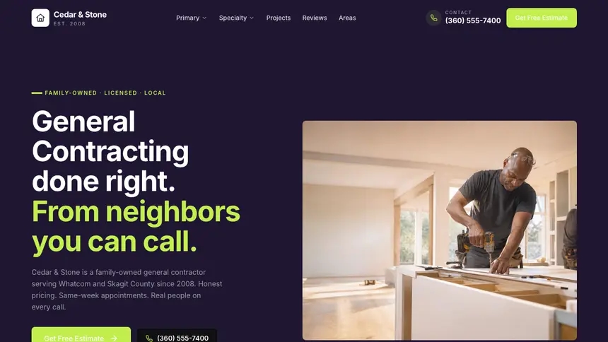 General Contracting Focused Monitor demo website thumbnail