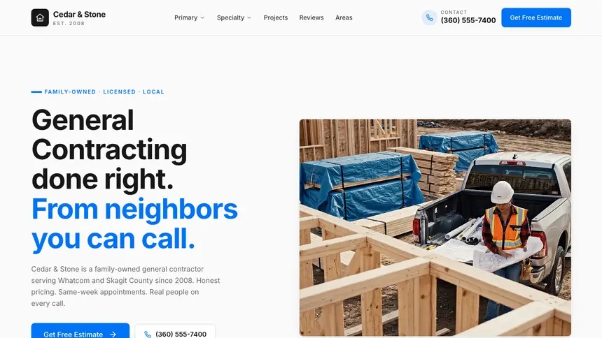 General Contracting Monochrome Modern demo website thumbnail