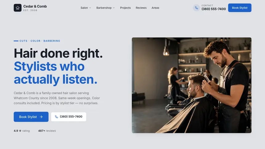 Hair & Barber Structured Grid demo website thumbnail