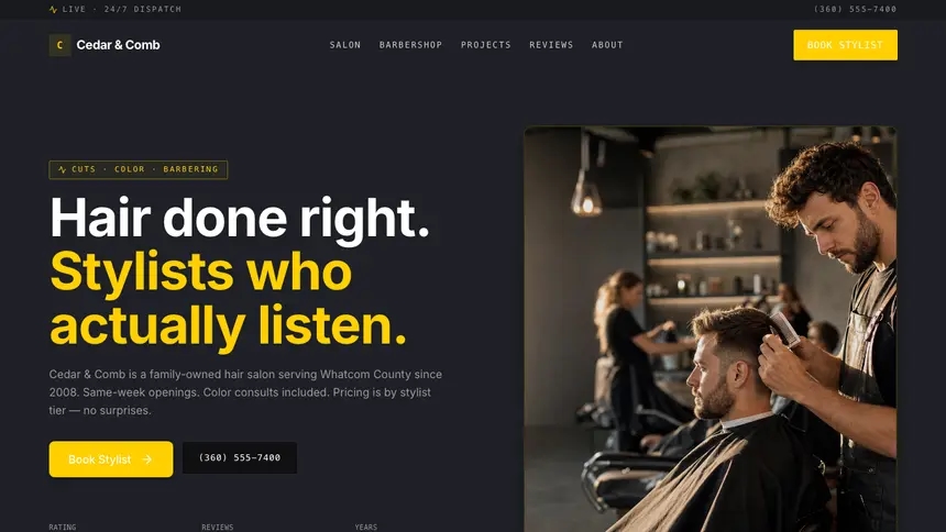 Hair & Barber Bold Contrast demo website thumbnail