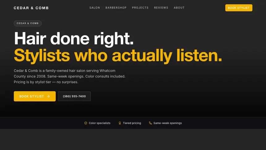Hair & Barber Performance Accent demo website thumbnail