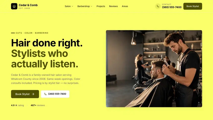 Hair & Barber Data Clarity demo website thumbnail