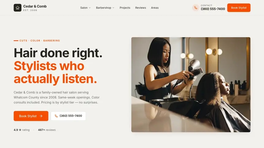 Hair & Barber Focused Dark demo website thumbnail