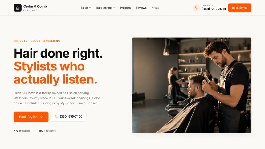 Hair & Barber Approachable Support demo website thumbnail