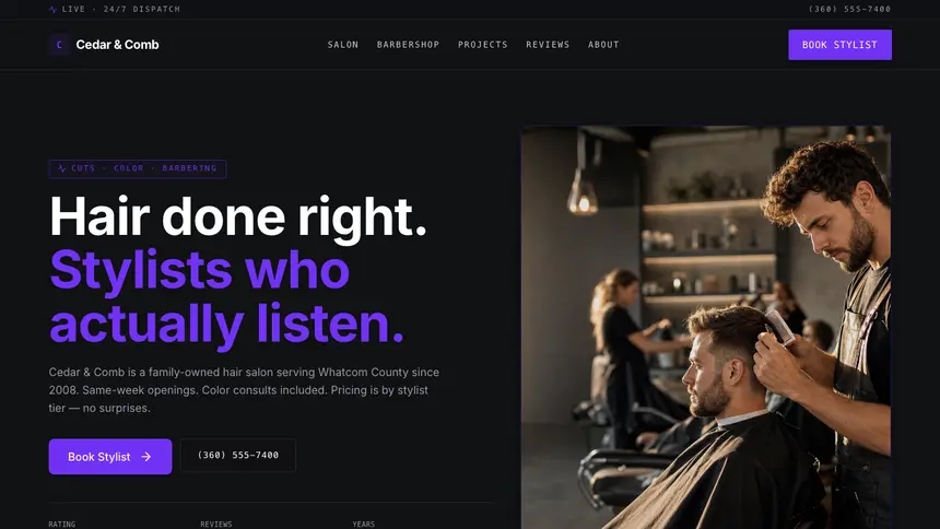 Hair & Barber Deep Contrast demo website thumbnail