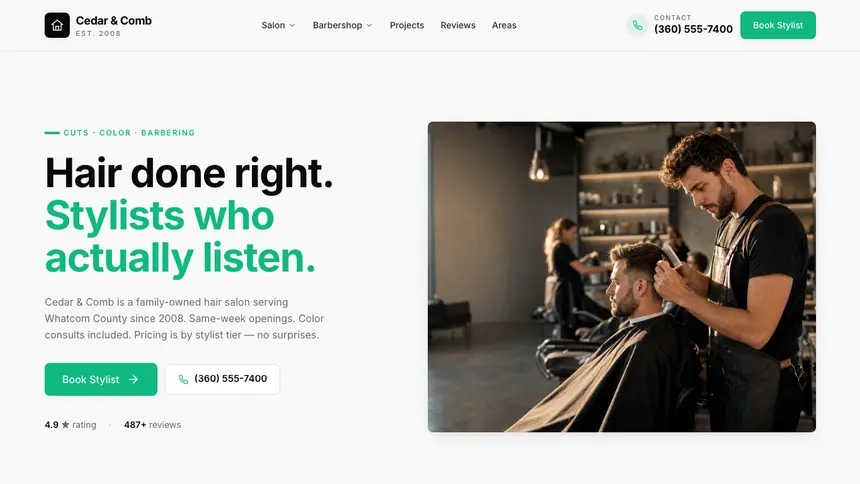 Hair & Barber Sleek Minimal demo website thumbnail